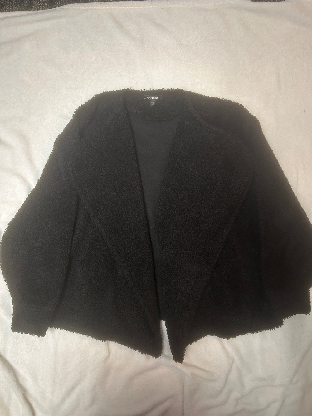 Express Women’s Jacket Black Open-Front Plush - Size Medium